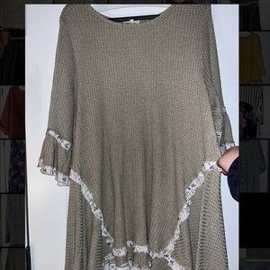 Waffle knit sweater.